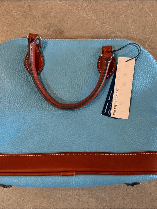 Dooney & Bourke Handbags - Dooney & Bourke Sky Blue Pebble Leather Satchel with Brown Trim and Handles NWT